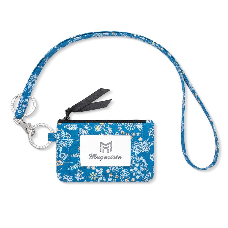 MNGARISTA Zip ID Case with Lanyard, Fashion Wallet, Blue Floral - Image 1
